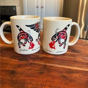 2 Jack Hudson Indigenous Art "House of the Wolf"  Metlakatla Alaska Mug 1992 Vtg
